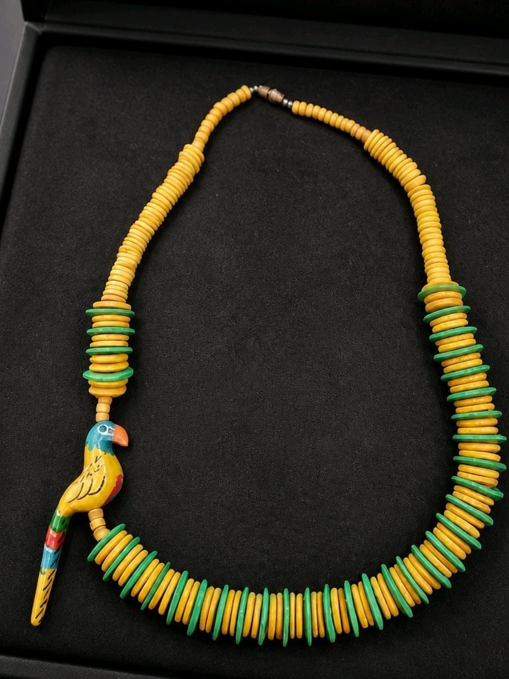 Hand-Painted Yellow & Green Parrot Bead Necklace